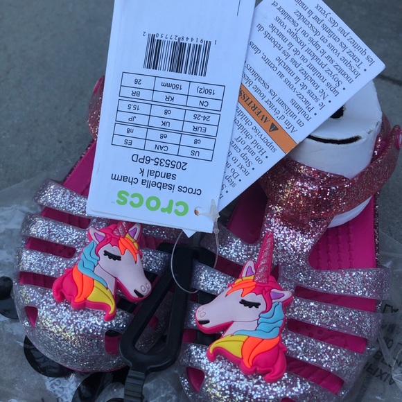 New Crocs Unicorn Charm Glitter Sandals Girls Kids - Picture 15 of 16